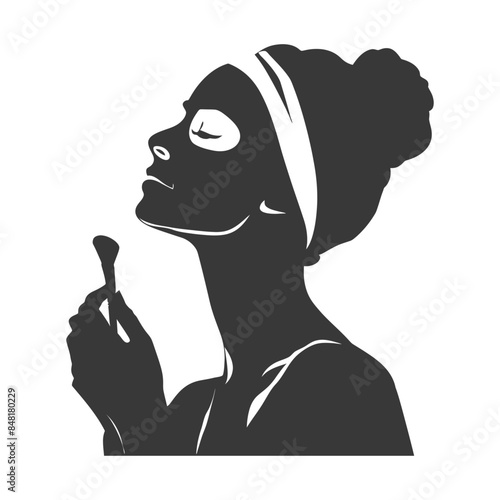 silhouette little girl using beauty cosmetic face mask black color only