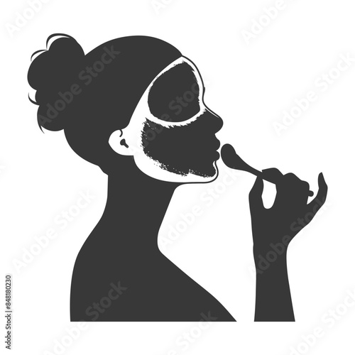 silhouette little girl using beauty cosmetic face mask black color only