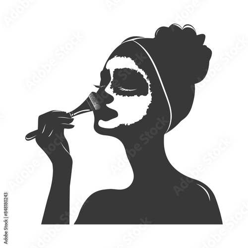 silhouette little girl using beauty cosmetic face mask black color only