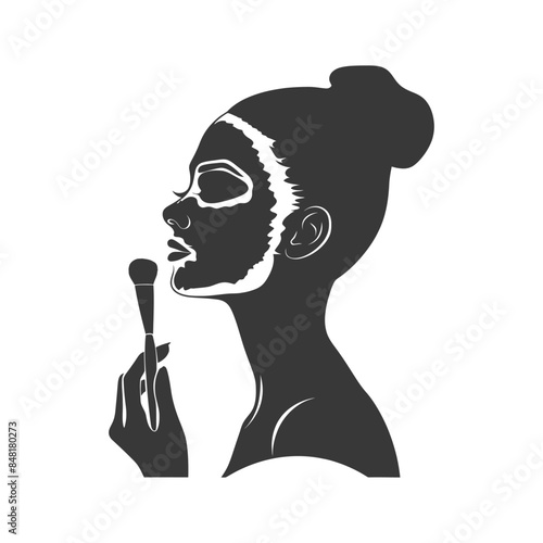 silhouette little girl using beauty cosmetic face mask black color only