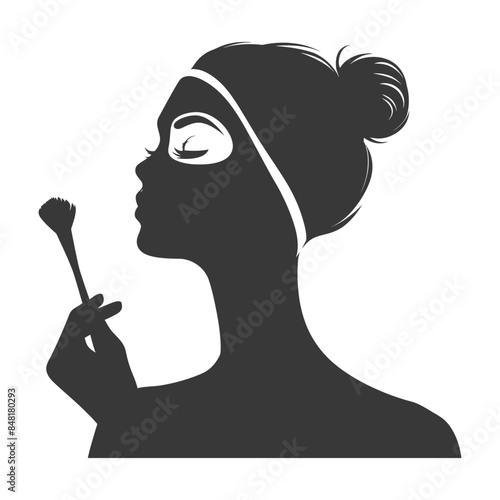silhouette little girl using beauty cosmetic face mask black color only