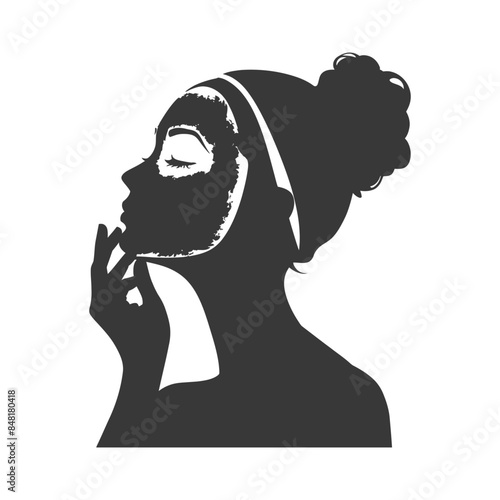 silhouette little girl using beauty cosmetic face mask black color only