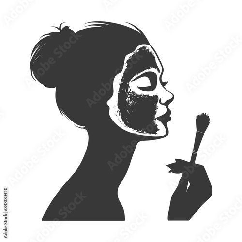 silhouette little girl using beauty cosmetic face mask black color only