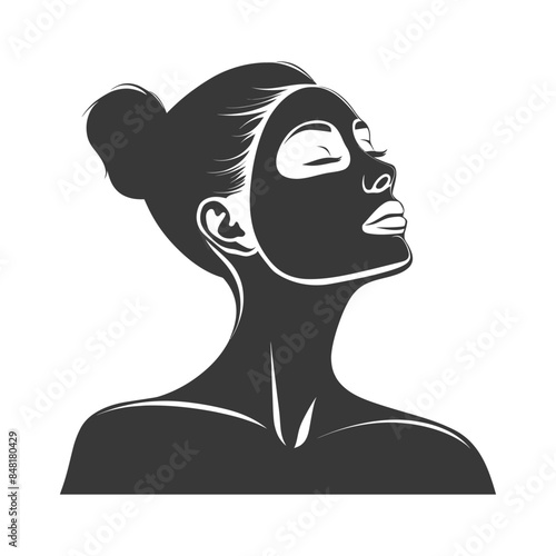 silhouette little girl using beauty cosmetic face mask black color only