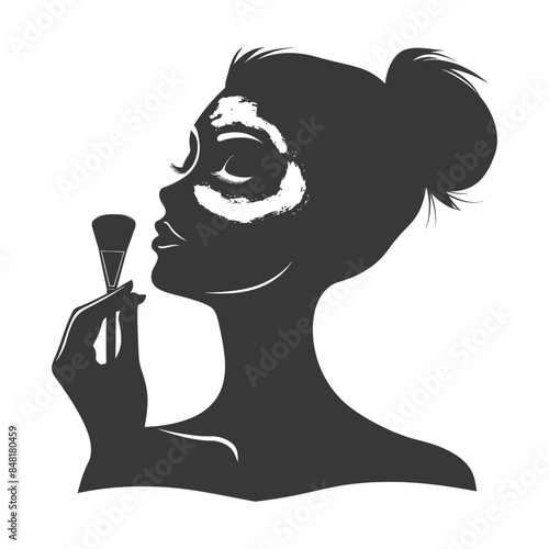 silhouette little girl using beauty cosmetic face mask black color only