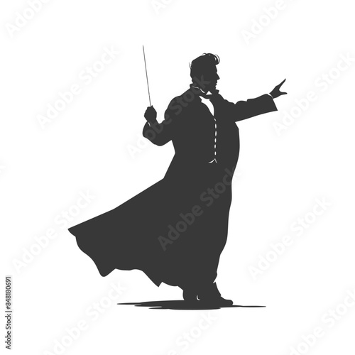 Conductor Silhouette: Orchestra Maestro in Sweeping Motion