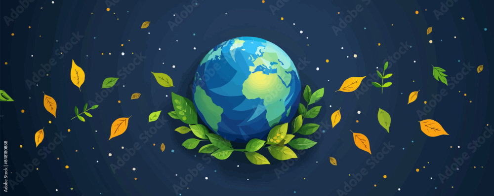 Fototapeta premium Earth planet with leafs Vector flat minimalistic isolated