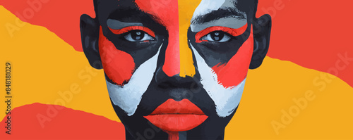 Street artist with face paint. Portrait of a creative individual expressing his individuality through street art. Vector flat minimalistic isolated illustration