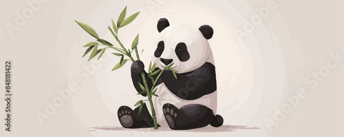 Giant panda bear eating bamboo Vector flat minimalistic isolated illustration