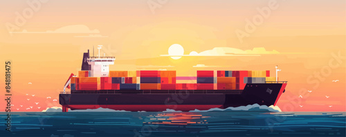 Cargo ship with containers Vector flat minimalistic isolated illustration