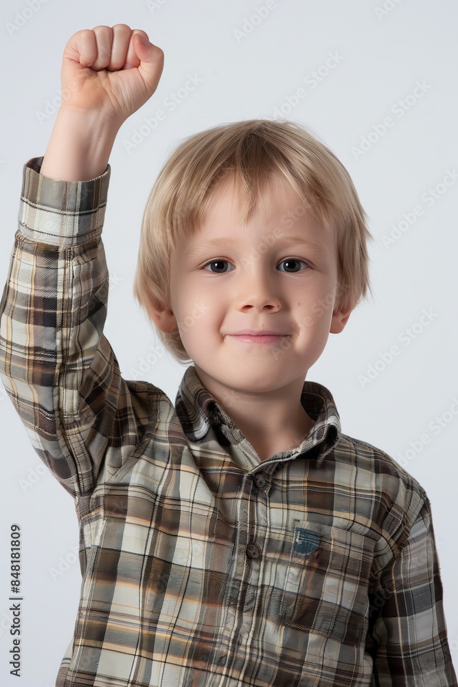 a Caucasian child feeling proud on a studio background a Caucasian child feeling proud on a studio background