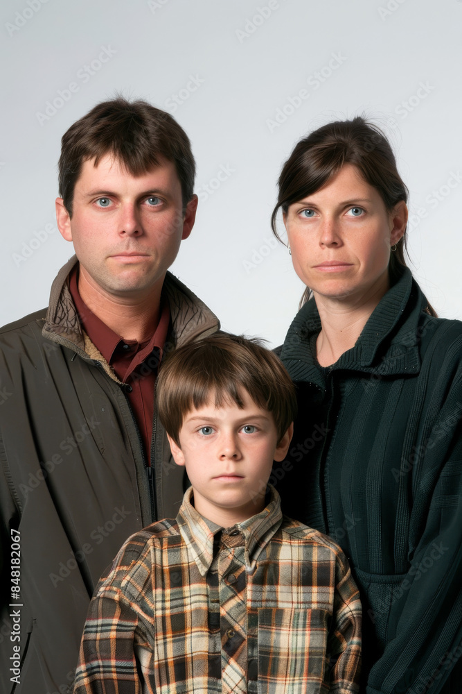 a Caucasian family looking serious on a studio background a Caucasian family looking serious on a studio background