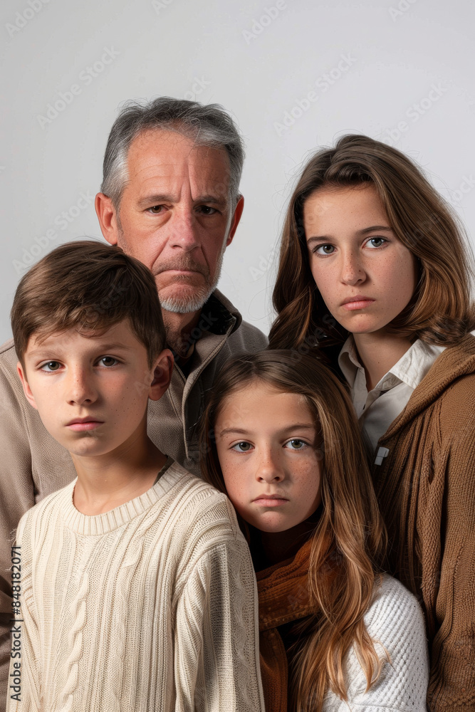 a Caucasian family looking serious on a studio background a Caucasian family looking serious on a studio background