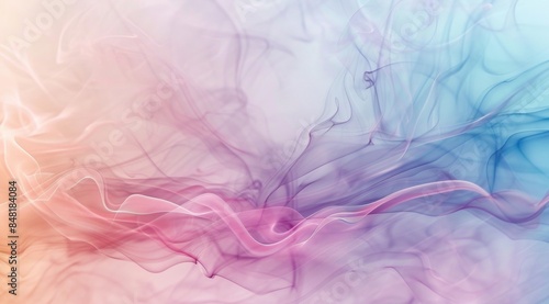 Graceful, wavy abstract forms in soft pink, purple hues float smoothly against a light background, creating a delicate, smoke-like fluid effect in this visually captivating artwork