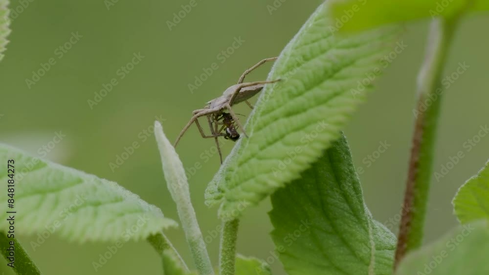 Nursery Web Spider Predating Another Spider Nursery Web Spider Predating Another Spider