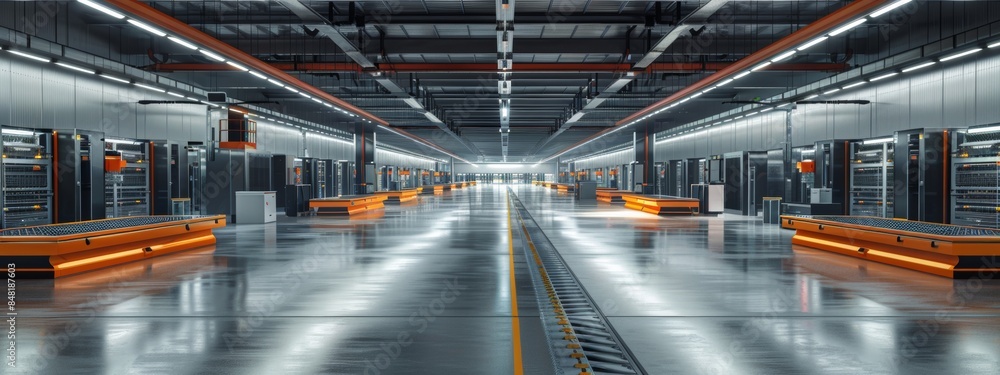 Battery manufacturing facility with production lines. Stock ...