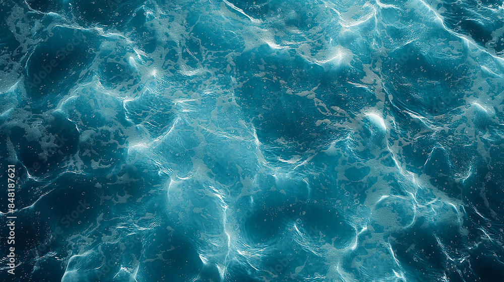 Fototapeta premium Realistic Water Surface Overlay Abstract Background with Detailed Ripples and Caustic Light Effects on a Crystal-Clear Water Surface. Luxury & Serenity Concept for Branding Wallpaper