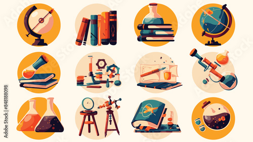 Vector set of school subjects textbooks icons flat