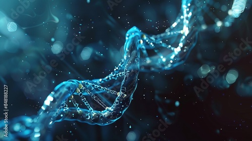 DNA gene background science helix cell genetic medical biotechnology biology bio. Technology gene DNA abstract molecule medicine blue 3D background research digital futuristic human concept health #848188227