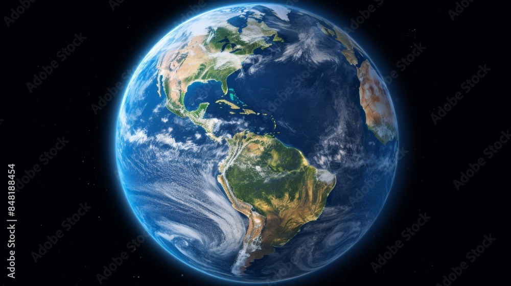 Earth from space showing the continents and oceans in detail.