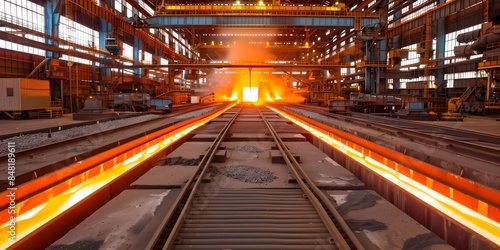 Manufacturing Steel at a Metallurgical Plant with Extensive Workshop and Blast Furnace. Concept Steel manufacturing, Metallurgical plant, Extensive workshop, Blast furnace, Production process