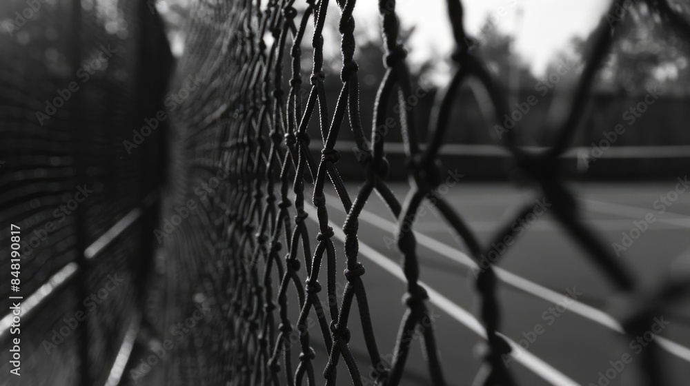 A classic tennis court scene in monochrome A classic tennis court scene in monochrome