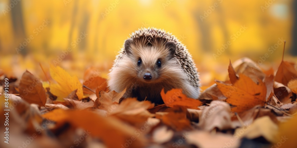 A hedge sitting on top of a pile of leaves, possibly in a garden or yard A hedge sitting on top of a pile of leaves, possibly in a garden or yard