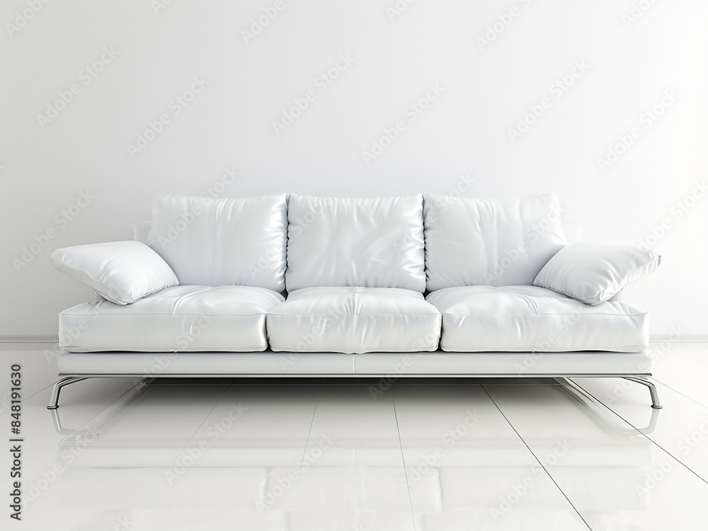 Fototapeta premium In the loft, a pristine white leather sofa invites relaxation and style