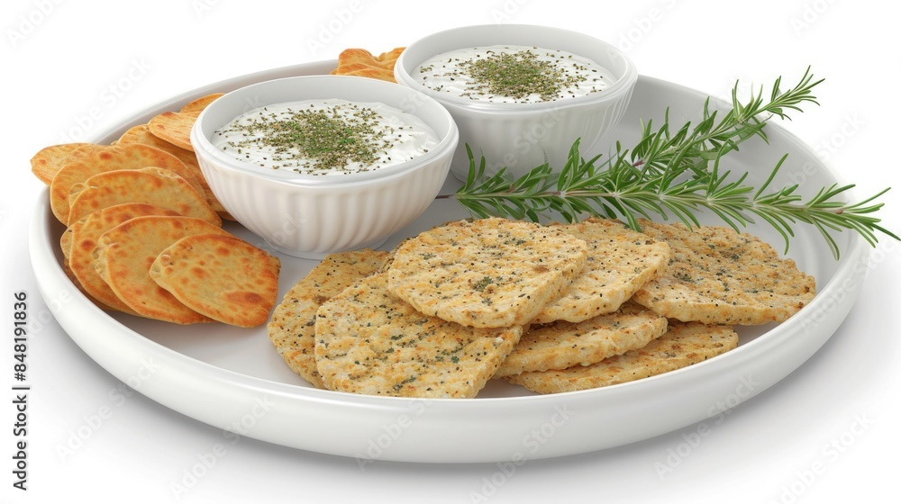 A plate filled with crackers and various dips, great for parties or snacking A plate filled with crackers and various dips, great for parties or snacking
