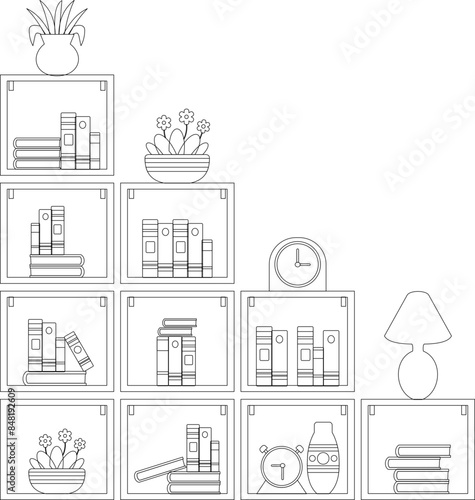 Library Wooden Book Shelf Outline