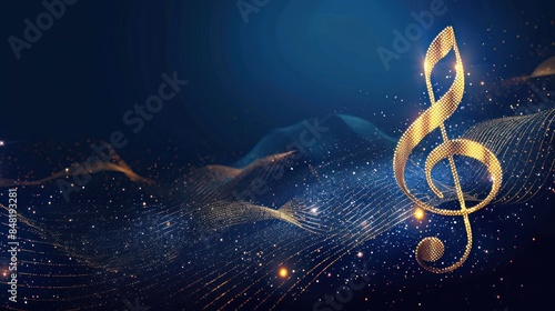 Futuristic blue gold color musical note rhythmic background music