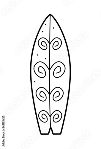 Surfboard doodle icon. Vector illustration of a cartoon surfboard contour isolated on white.