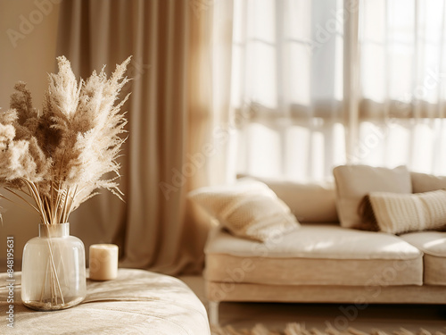 Luxurious bedroom decor creates a softly blurred background