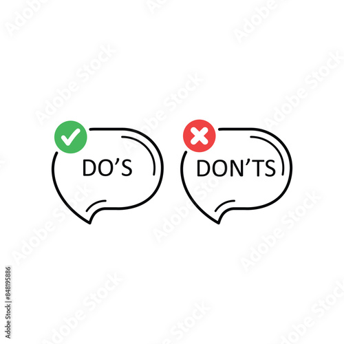 simple do's and don'ts bubble like true or false. flat trend modern guidelines and correct ot incorrect buble logotype graphic popup design. concept of