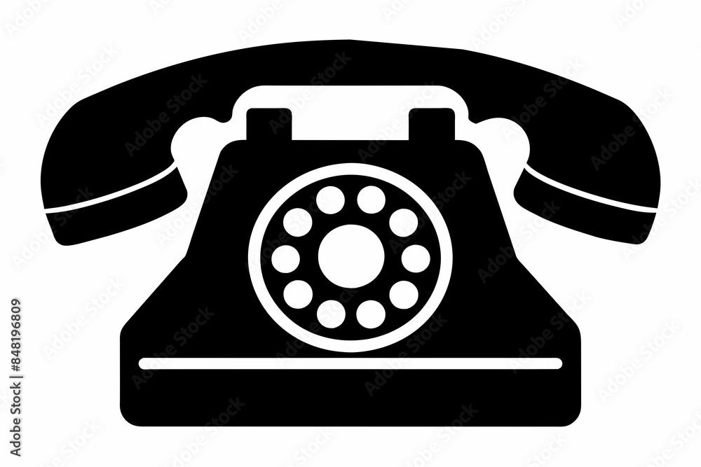 Black Silhouette Telephone Icon on White Background. Black Silhouette Telephone Icon on White Background.
