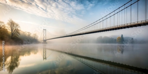 Suspension bridge covered in fog over river, Clifton, Bristol, England, misty, haze, foggy, landmark, architecture, engineering photo