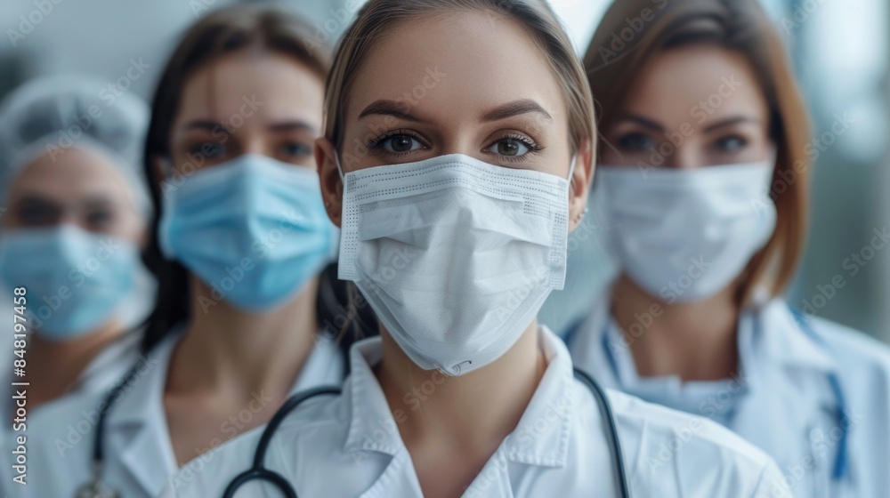 A group of medical staff wearing face masks, ready for their duties A group of medical staff wearing face masks, ready for their duties