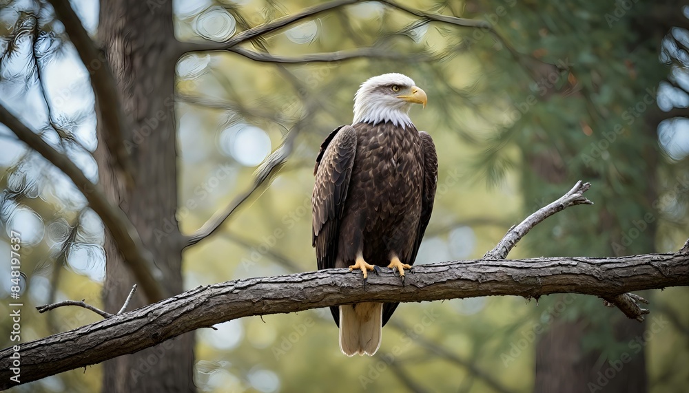 A single Eagles bird perched on a tree branch with a natural, textured appearance. The background is blurred with a bokeh effect, emphasizing the bird and branch while softening the surroundings. A single Eagles bird perched on a tree branch with a natural, textured appearance. The background is blurred with a bokeh effect, emphasizing the bird and branch while softening the surroundings.
