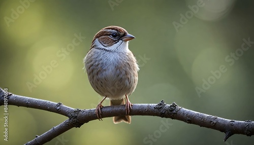 A single House Sparrows bird perched on a tree branch with a natural, textured appearance. 