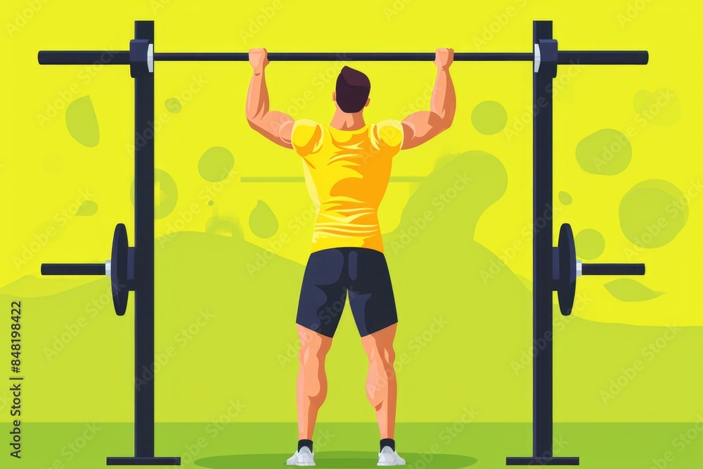 Fototapeta premium A person performing pull-up exercises on a horizontal bar, suitable for fitness or sports illustrations
