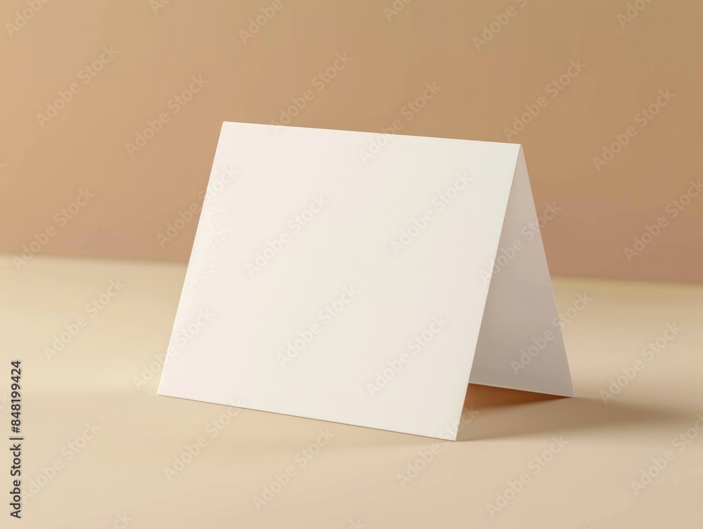 A blank white card placed on a table surface A blank white card placed on a table surface