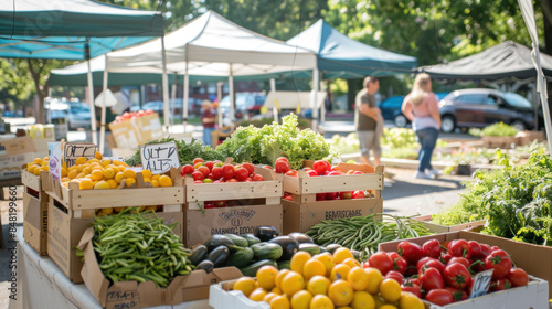 City farmers market with fresh produce and handmade goods