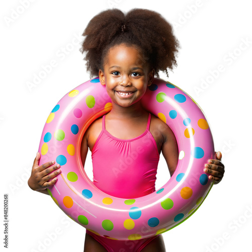 Smiling girl with float ring ready for swimming fun