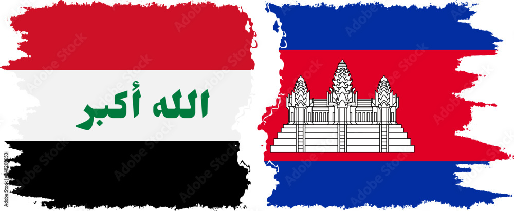 Obraz premium Cambodia and Iraq grunge flags connection vector