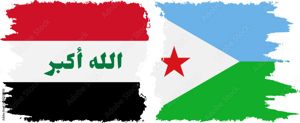 Djibouti and Iraq grunge flags connection vector Djibouti and Iraq grunge flags connection vector