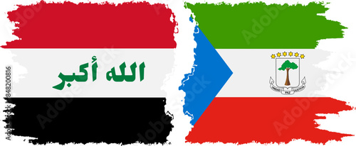 Equatorial Guinea and Iraq grunge flags connection vector