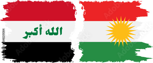 Kurdistan and Iraq grunge flags connection vector