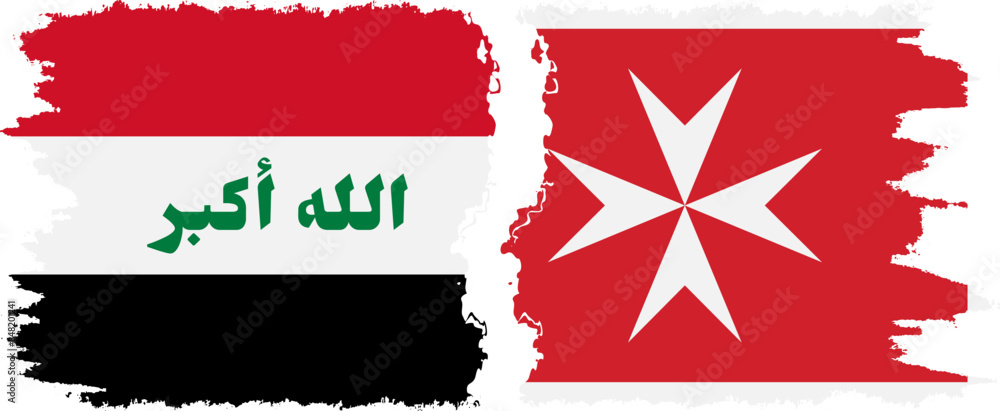 Malta and Iraq grunge flags connection vector Malta and Iraq grunge flags connection vector