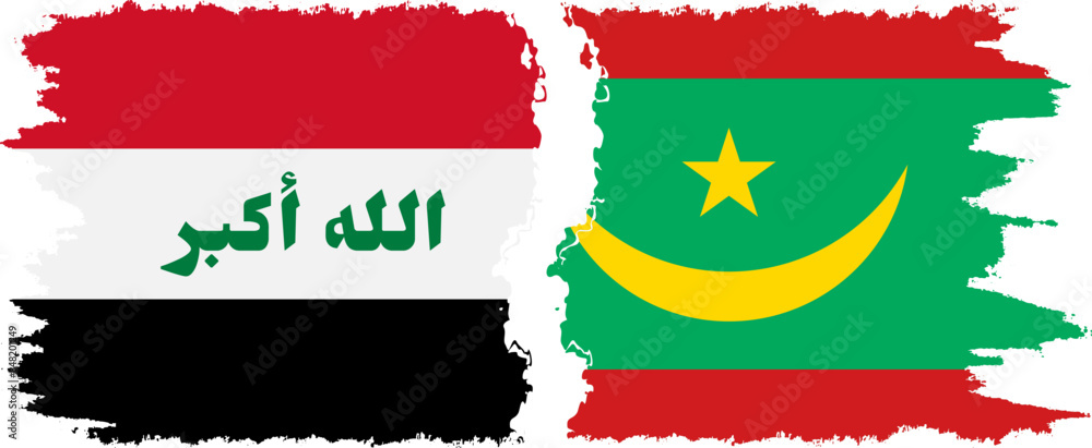 Fototapeta premium Mauritania and Iraq grunge flags connection vector
