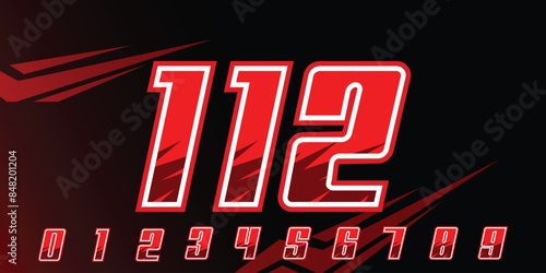 racing number 112 logo design, with gradient red color for racing, sports motorbikes and racing jerseys